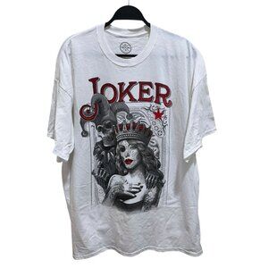 D&M Mens 2XL Joker Skull Crowned Lady Graphic Tee White Red Glitter NEW